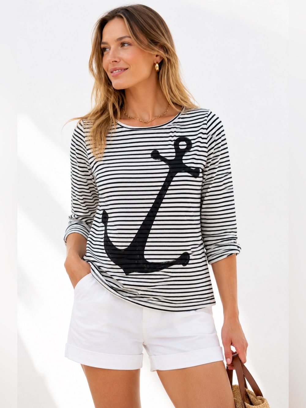 Outback Red Black & White Striped Anchor Long Sleeve Tee